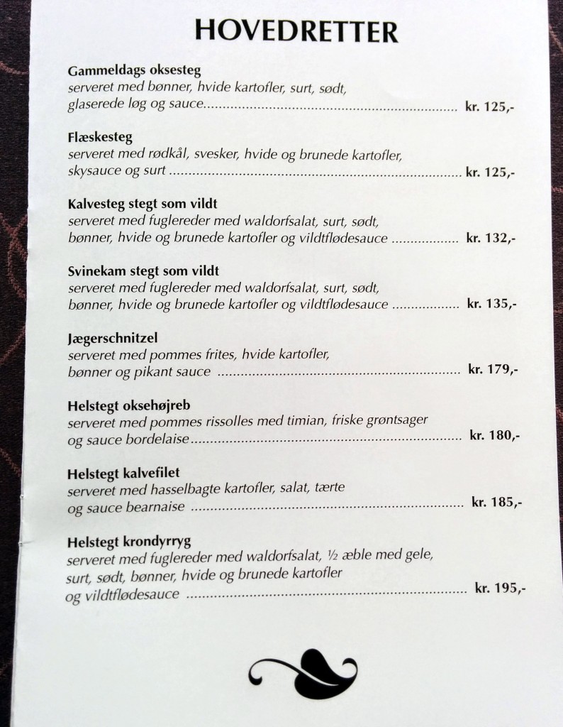 Aarup hotel og kro Menukort 5560 AARUP